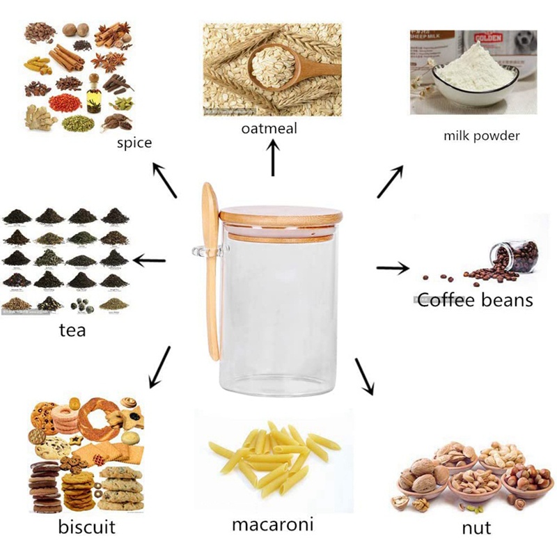 Hũ Thủy Tinh Đựng Đường 17OZ Có Nắp Gỗ Và Muỗng Đa Ứng Dụng