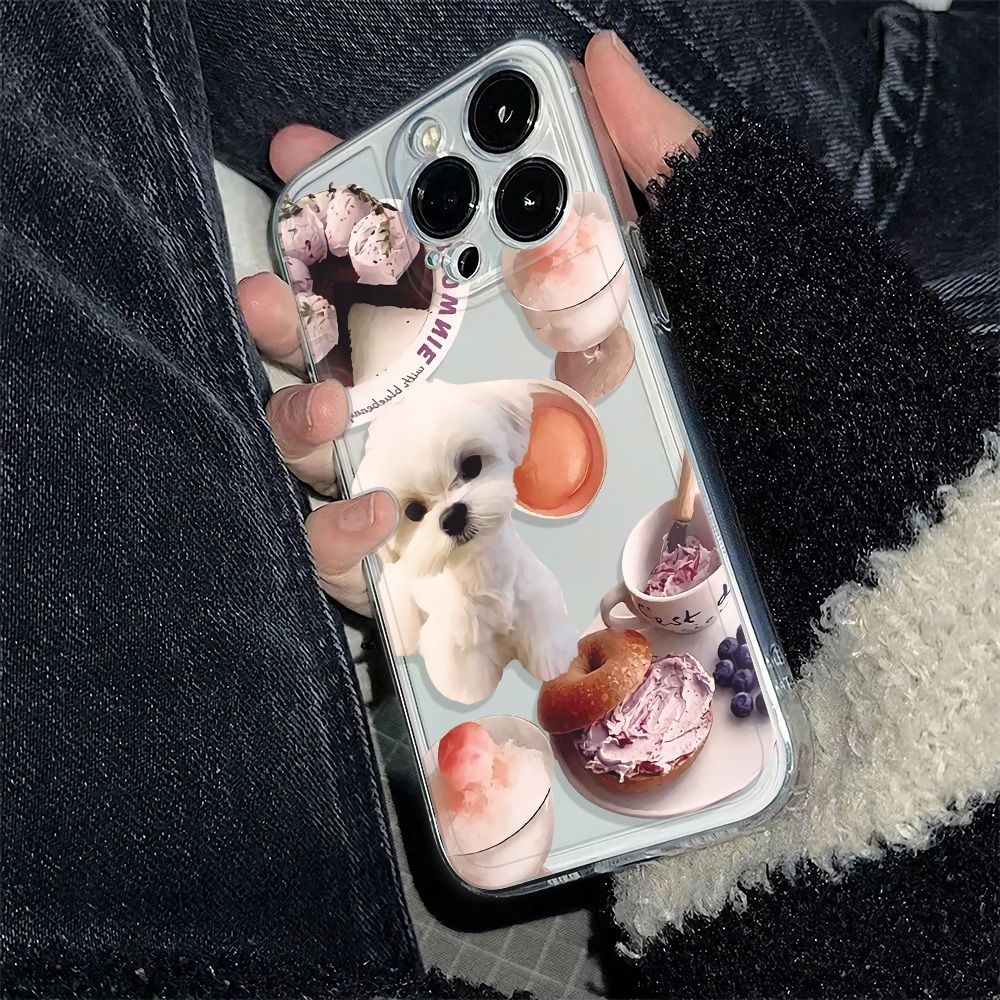 ✅Ốp Điện Thoại Mềm Chống Sốc Hình Cún Trắng Đơn Giản Cho Iphone 14pro 11 6In 13 12Max78