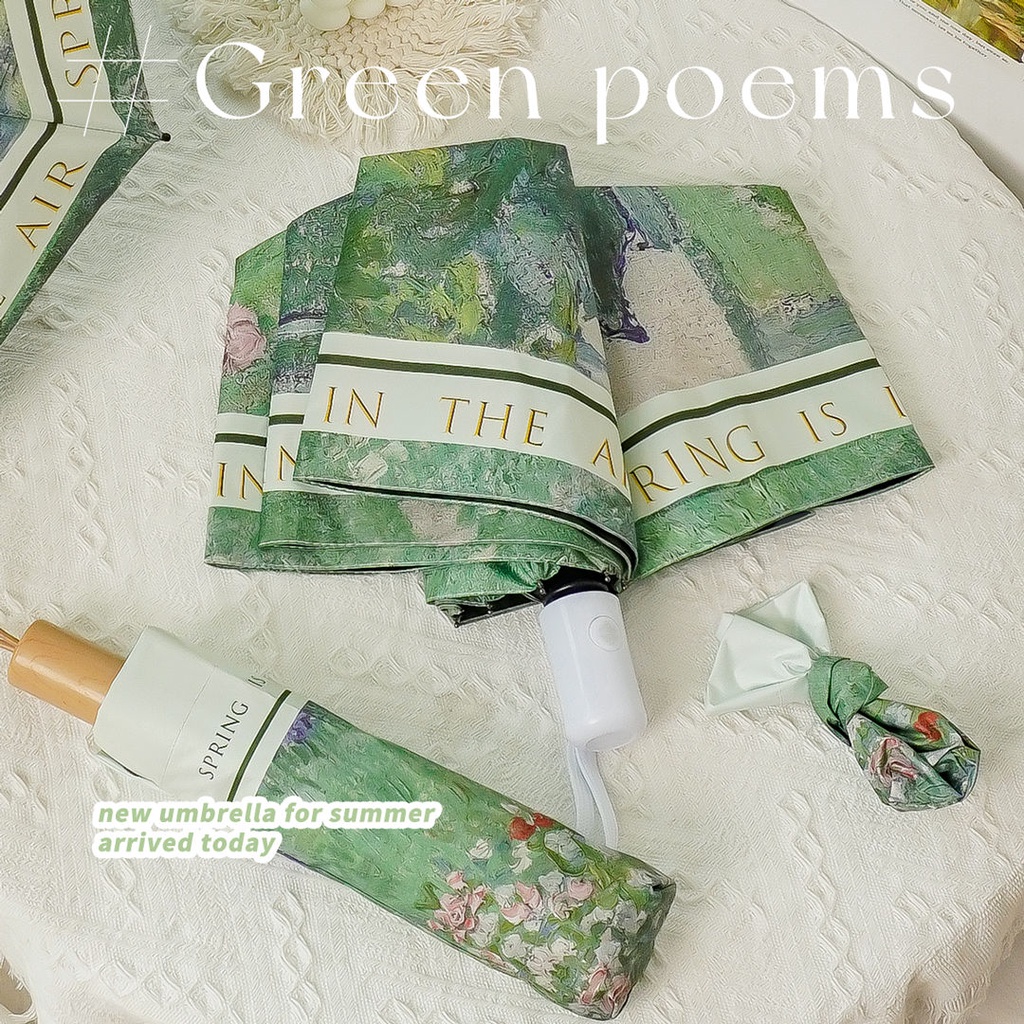 Dù Gấp Tự Động Chống Nắng Mưa / Nắng In Hình Tranh Sơn Dầu Cổ Điển Chất Lượng Cao Cho Nữ