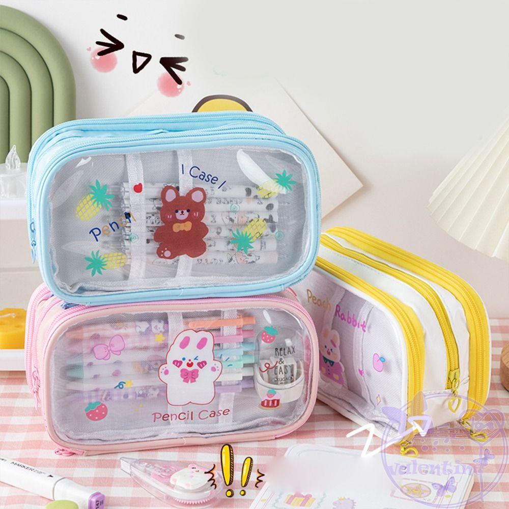 Túi Đựng Bút Chì / Mỹ Phẩm Sức Chứa Lớn 4 Màu Sắc Có Khóa Kéo Tiện Dụng Cho Học Sinh