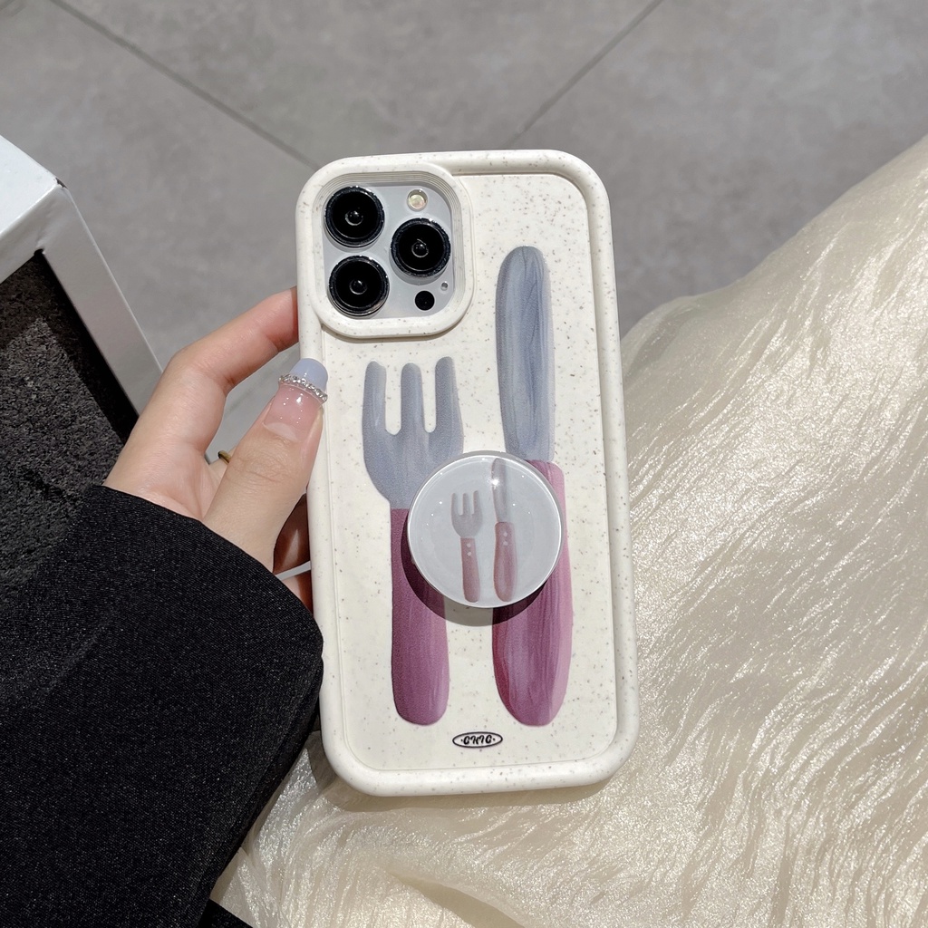 Ốp Điện Thoại Silicon TPU Mềm Chống Sốc Hình Chiếc Nĩa Đơn Giản Có Giá Đỡ Cho iPhone 13 12 11 14 Pro Max