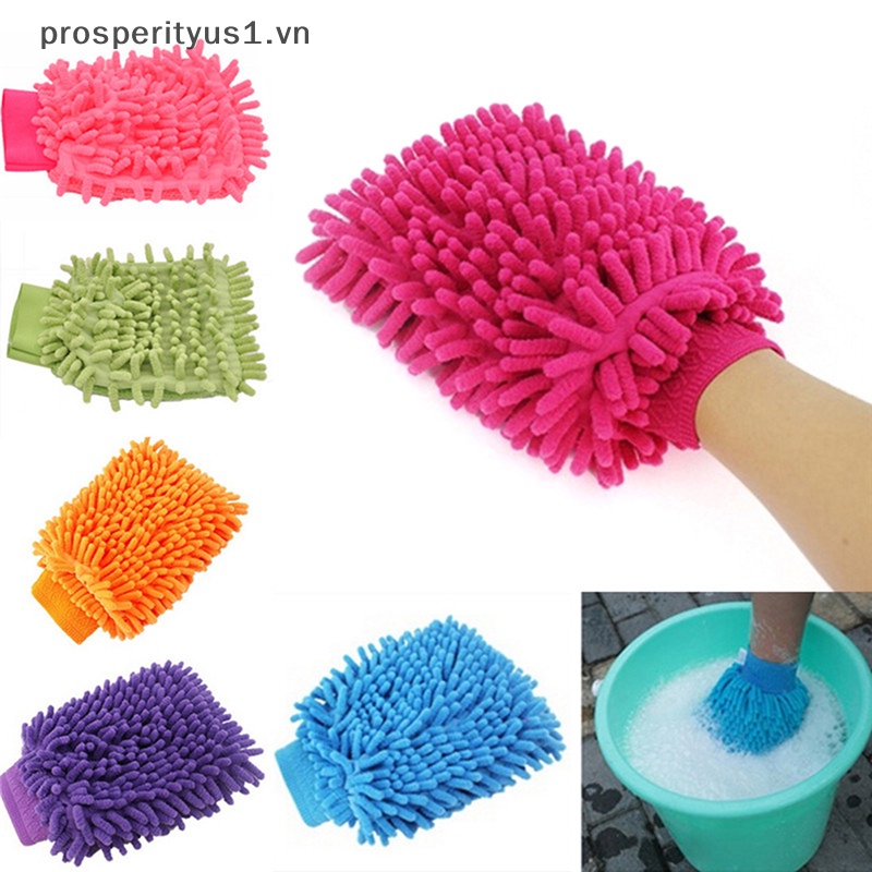 Găng Tay Rửa Xe Hơi 2 Trong 1 Bằng Sợi Vải Chenille Mềm Mại Chống Trầy Xước