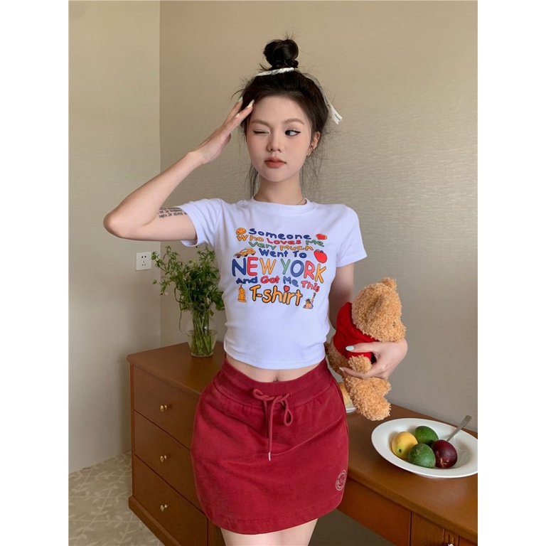 Áo baby tee Thun croptop Cotton Ngắn Tay Cổ Tròn In Họa Tiết Vui Nhộn Thời Trang Mùa Hè Cho Nữ