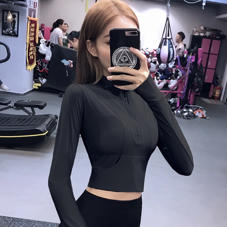 Áo Khoác Thể Thao Dài Tay Ôm Dáng Có Khóa Kéo Nửa Dùng Tập Yoga Chạy Bộ Cho Nữ