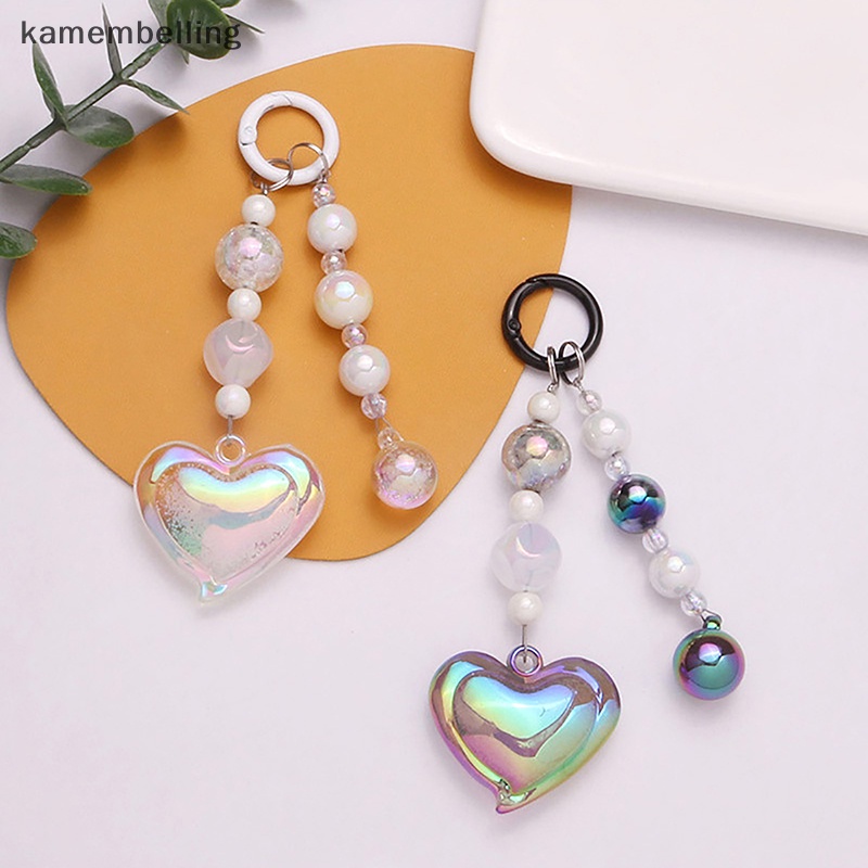 Kamembelling Set Phụ Kiện Hạt Acrylic Hình Trái Tim Màu Sắc Nổi Bật Trang Trí Móc Khóa / Tai Nghe / Túi Trang