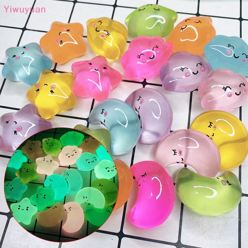 < Yiwuyuan > Đồ Chơi Trang Trí Tiểu Cảnh Ba Chiều Bằng Nhựa Resin Mini Phát Quang Hình Trăng Sao Đám Mây Gắn Xe Hơi DIY