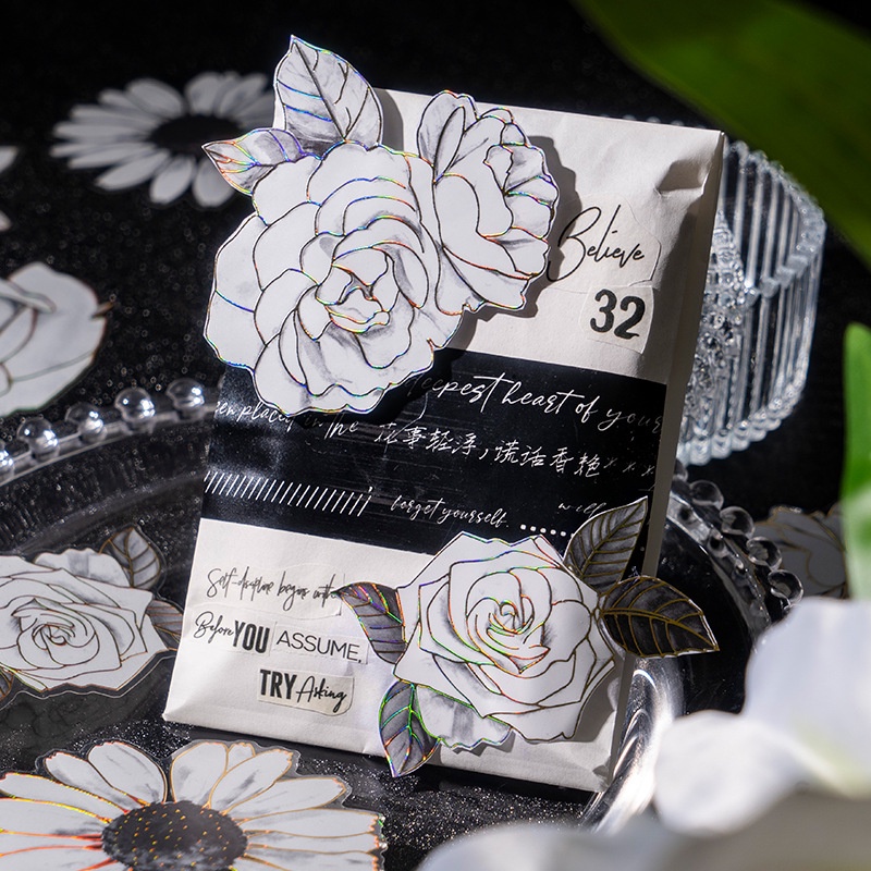 Bộ 20 Miếng Dán PET Họa Tiết Hoa vintage Trang Trí Sổ Tay DIY