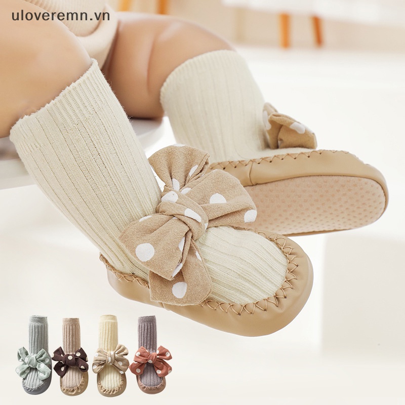 Vớ Da Chống Trượt Đính Nơ Họa Tiết Chấm Bi Xinh Xắn Cho Bé Gái