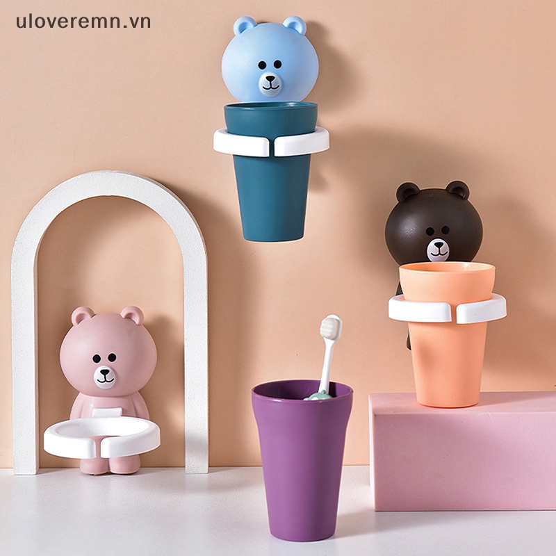 1 Cốc Đánh Răng Treo Tường Hình Gấu Hoạt Hình Đáng Yêu Dành Cho Trẻ