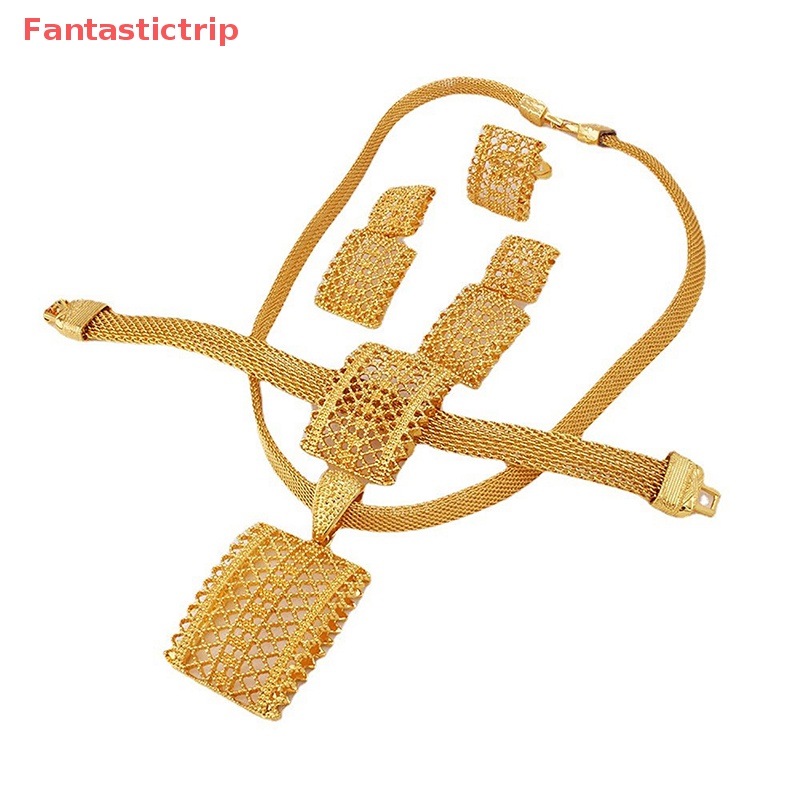 [Fantastictrip] Bộ Trang Sức Màu Vàng Đồng Châu Phi Mặt Vòng cổ Lớn Và Trang Sức Vòng Tay Kiểu Ý Cho Nữ Mới
