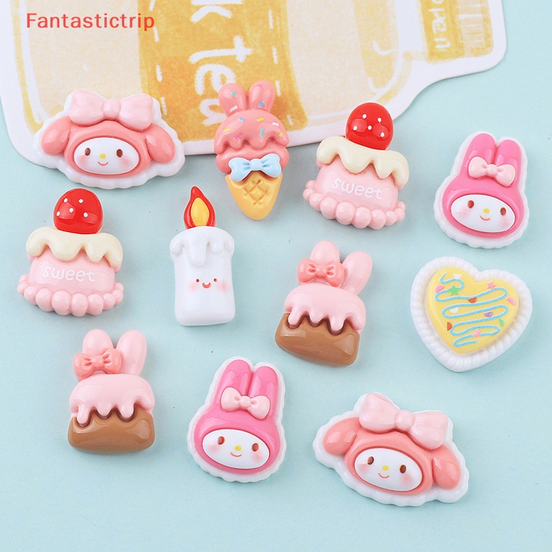 [Fantastictrip] Set 10 Phụ Kiện Cài Tóc / Kẹp Tóc Hình Bánh Kem / Động Vật Hoạt Hình Bằng Nhựa Resin Lấp Lánh DIY Mới