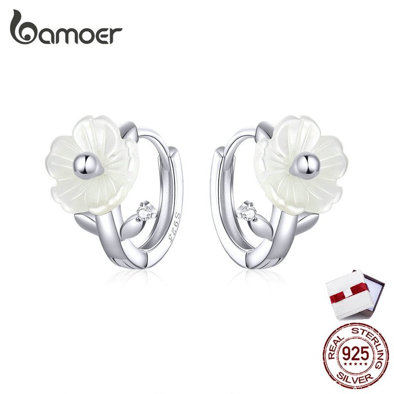 Hoa tai Bamoer Bse321 chất liệu bạc 925 họa tiết hoa tinh tế cho nữ