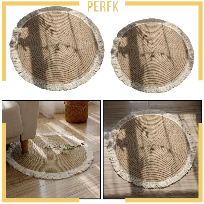 [Perfk] Thảm Sợi Đay Mềm Mại Thiết Kế Tua Rua Cho Phòng Học