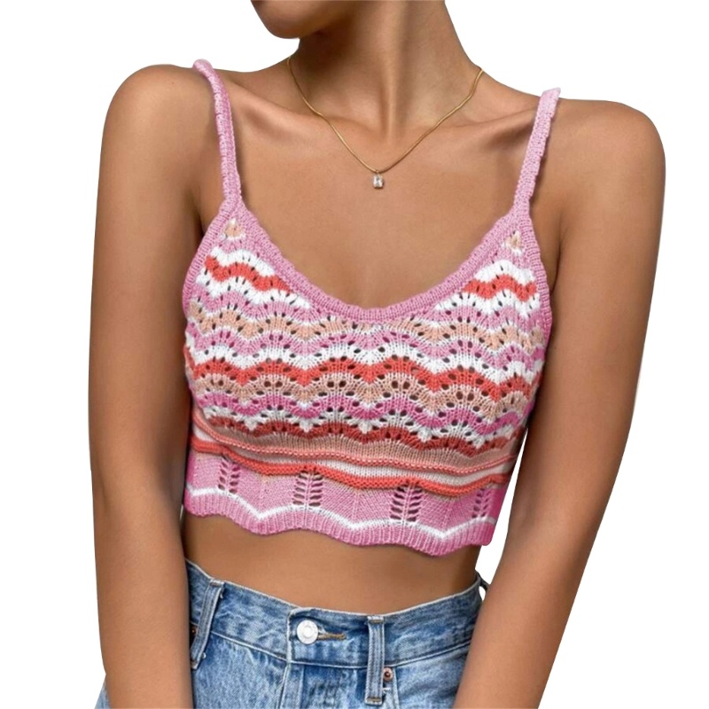 Áo Len Dệt Kim Ngắn Sát Nách Cổ Tròn Viền Ren Thời Trang Cho Nữ