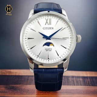 Đồng hồ nam citizen pin ak5000-03a dây da mặt trắng