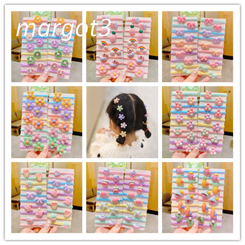 Set 10 Dây Cột Tóc Co Giãn Đính Hoa / Trái Cây Hoạt Hình Dễ Thương Cho Bé Gái