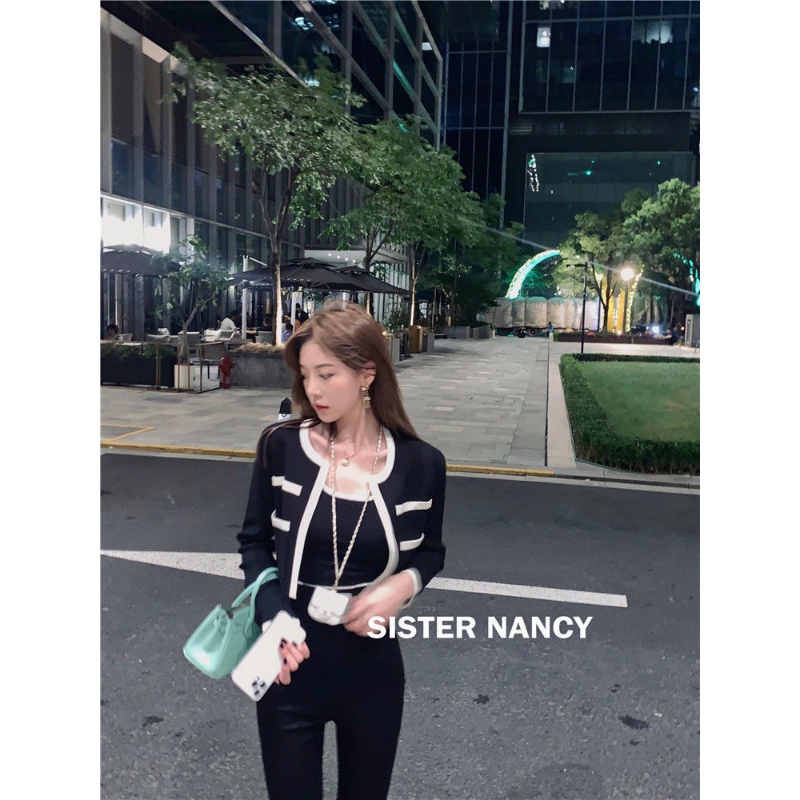 AOFEIQIKE  Áo Khoác Cardigan Dệt Kim Hai Mảnh Dáng Ngắn Thời Trang Mùa Hè Mới Dành Cho Bạn Nữ