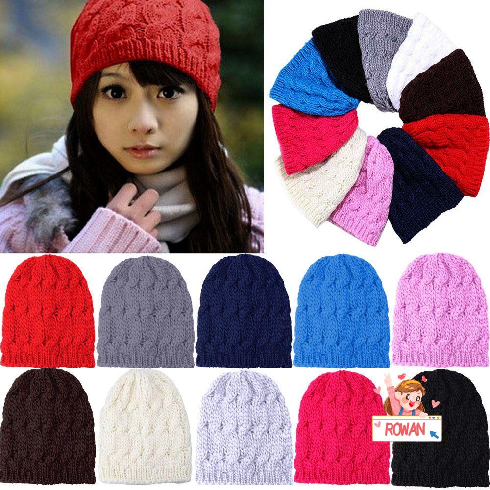 Mũ Beanie Dệt Kim Màu Trơn Dễ Thương Cho Nữ