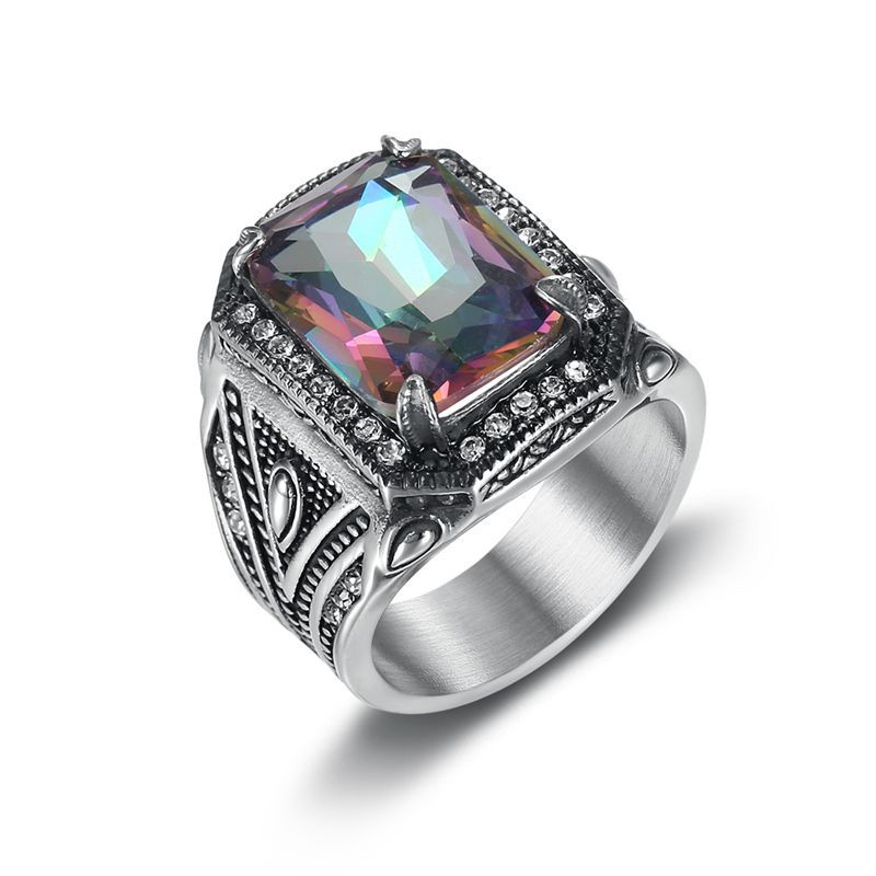 Nhẫn Đính Hôn Bằng Thép Titan Đính Đá Zircon Thời Trang Cho Nam