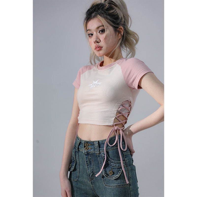 COZOK Áo Thun Tay Ngắn Dáng Ôm Phối Màu Thời Trang Quyến Rũ Cho Nữ