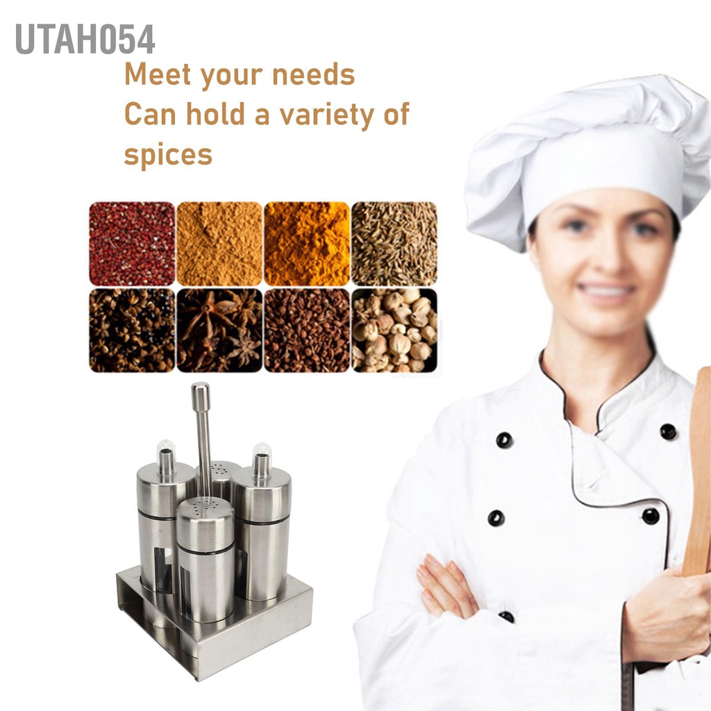 Utah054 Dầu Muối Cruet Set 304 Thép Không Gỉ Giấm Chai Pepper Shaker với Đế cho Nhà Bếp Hàng