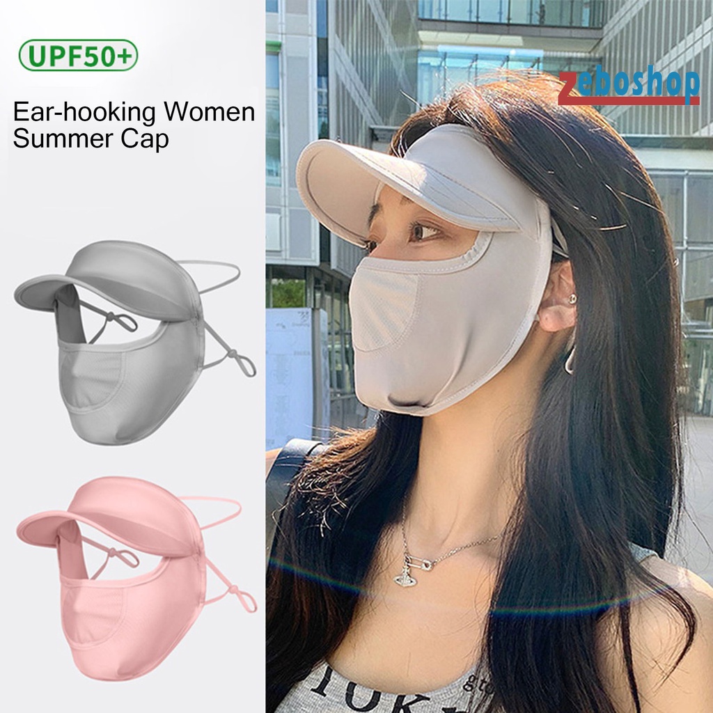 Zeboshop Mũ Chống Nắng Mùa Hè Thoáng Khí Màu Trơn Có Dây Buộc Có Thể Điều Chỉnh Bảo Vệ Khuôn Mặt Cho Nữ