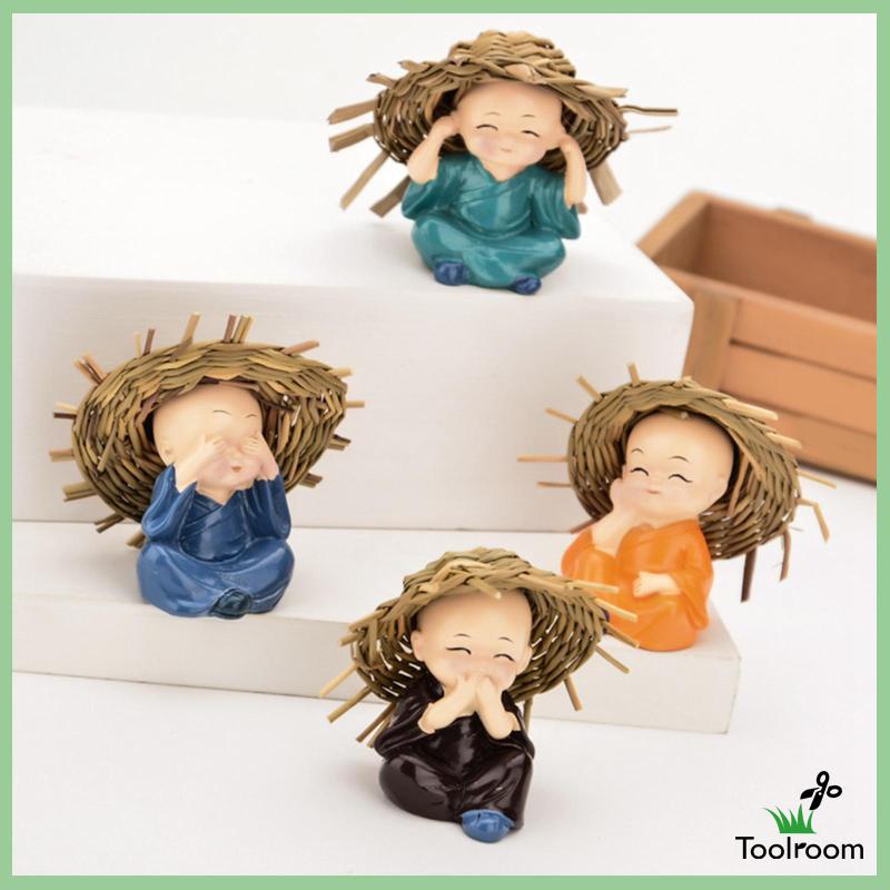 Set 4 Tượng Chú Tiểu Trang Trí Nội Thất Xe Hơi