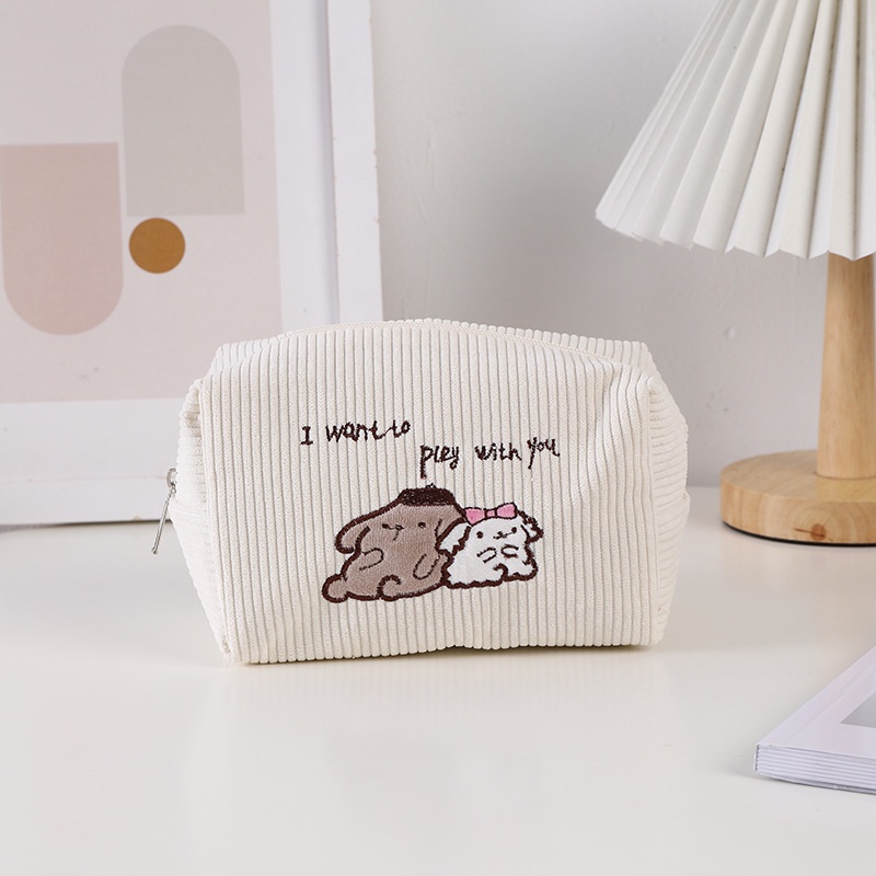 SANRIO Túi Đựng Bút Chì Sức Chứa Lớn Bằng Vải Nhung Kẻ In Họa Tiết Hoạt Hình Kuromi Pochacco Cinnamon Dành Cho Bạn Gái