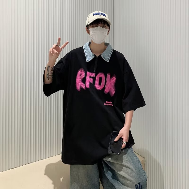 Áo Thun Polo Tay Ngắn Dáng Rộng In Chữ Escape the Earth Phong Cách Retro Đường Phố Cho Nữ