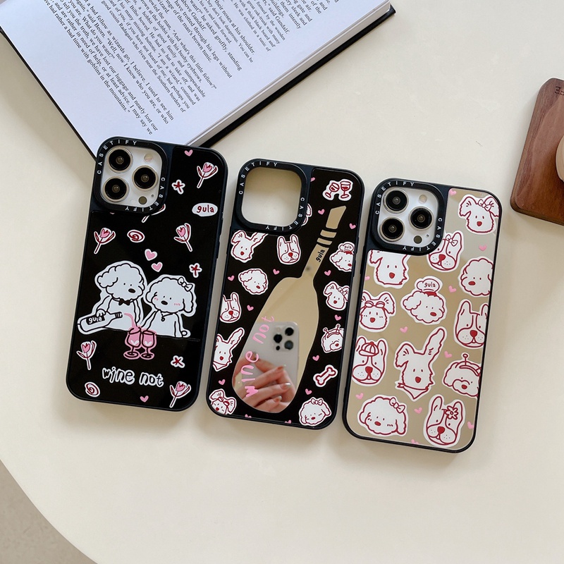 Ốp Điện Thoại Silicone Mềm Mặt Gương In Hình Cún Cho iPhone X XS XR 11 12 13 Mini 14 Plus Pro Max