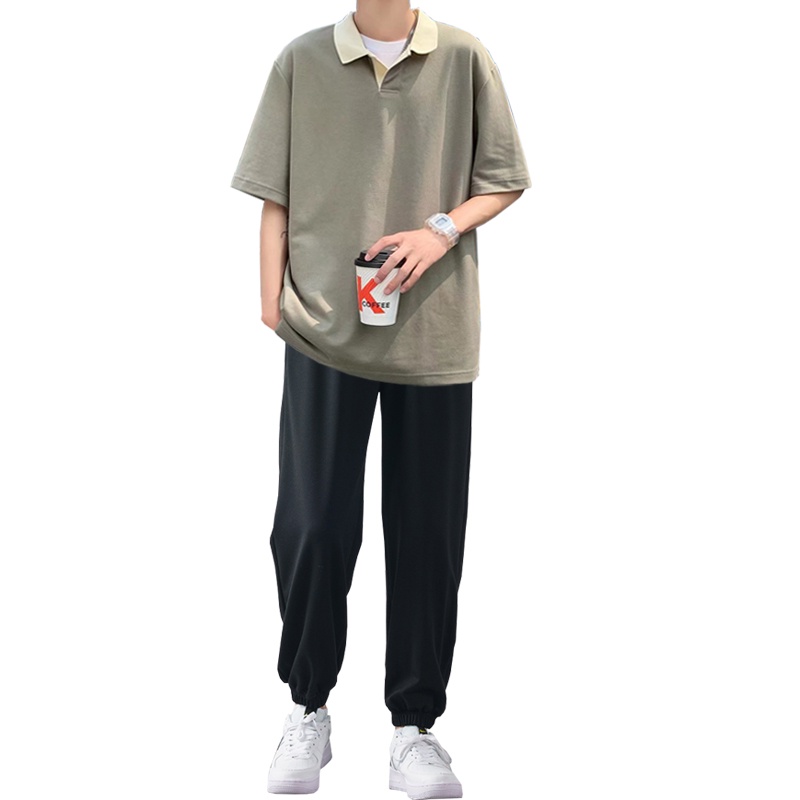 Set Đồ Mùa Hè 2 Món Gồm Áo Thun POLO Tay Cộc Phong Cách Hong Kong Cho Nam