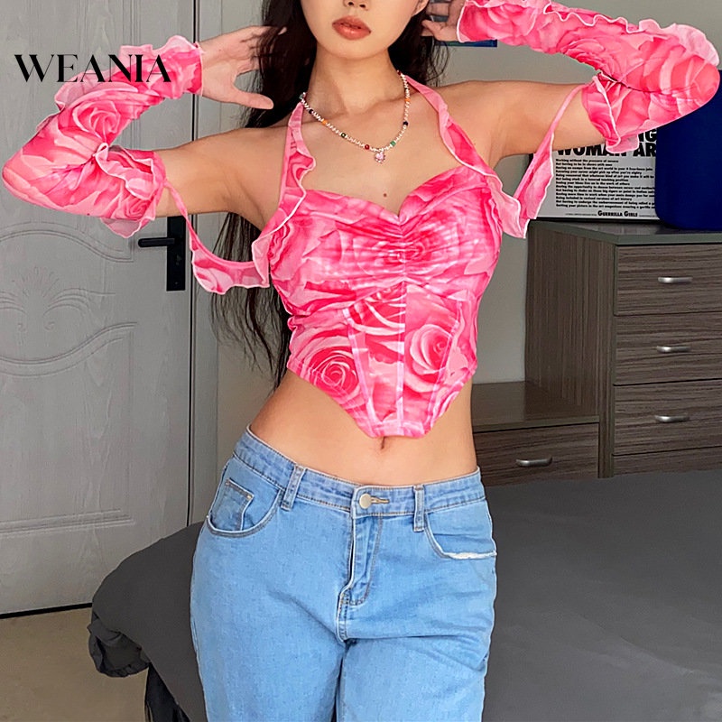 Weania Áo Nịt Ngực Cổ Chữ V Nhuộm Màu Hoa Hồng Gợi Cảm Cho Nữ