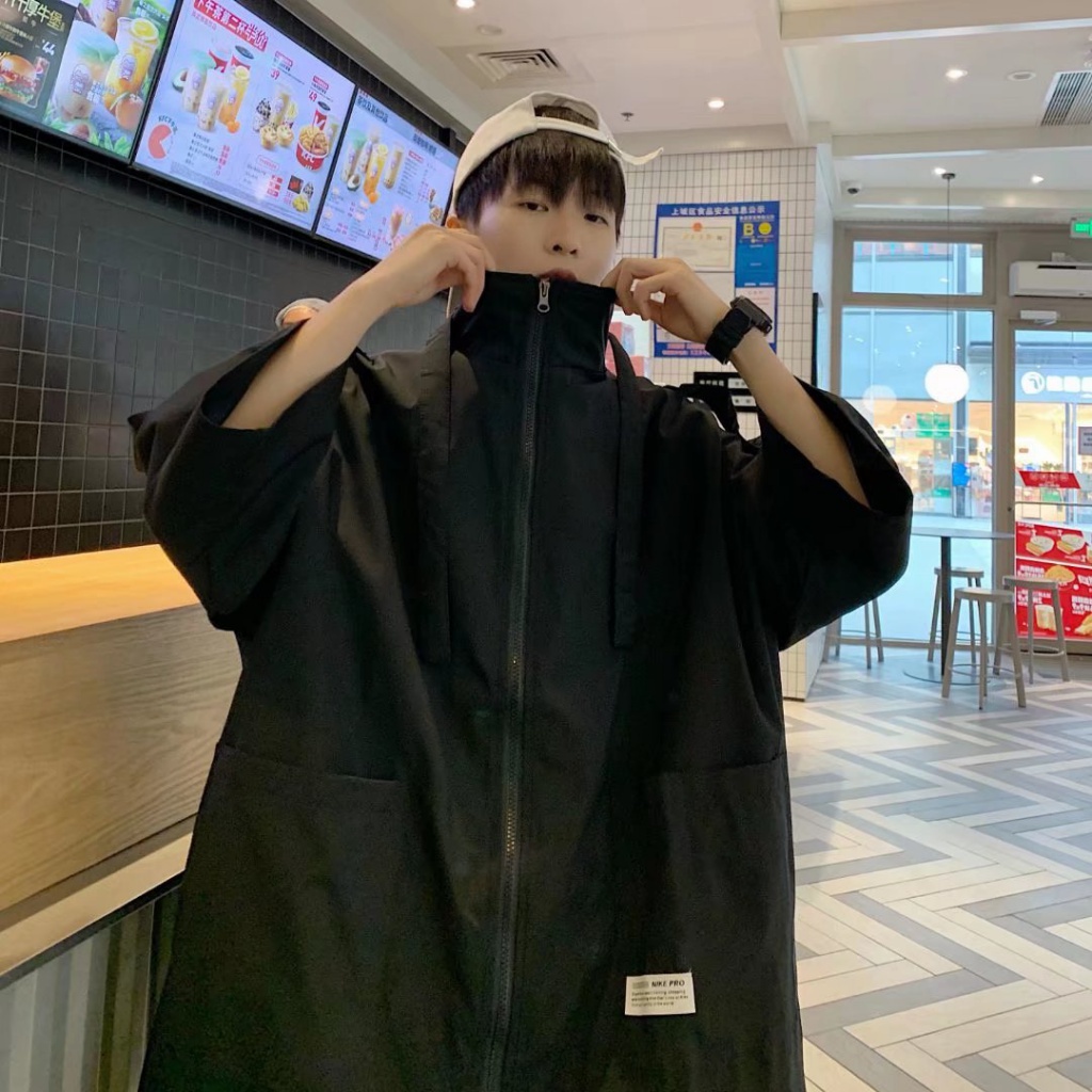 Áo Khoác Tay Ngắn Màu Trơn Dáng Rộng Thời Trang Mùa Hè Phong Cách Hàn Quốc Cho Nam