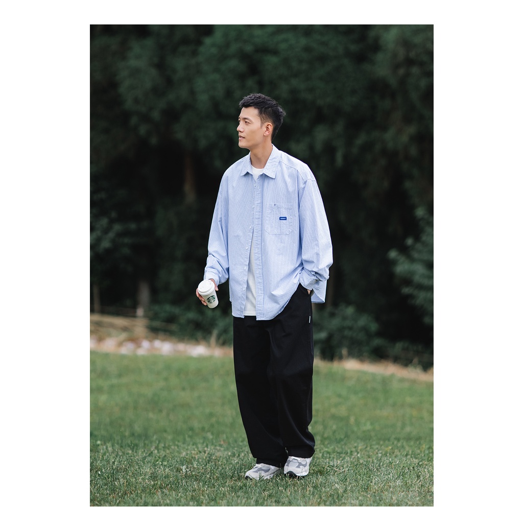 Áo Khoác Sơ Mi Dài Tay Dáng Rộng Họa Tiết Kẻ Sọc Phong Cách Nhật Bản Thời Trang Mùa Hè Hàng Mới Dành Cho Bạn Trai