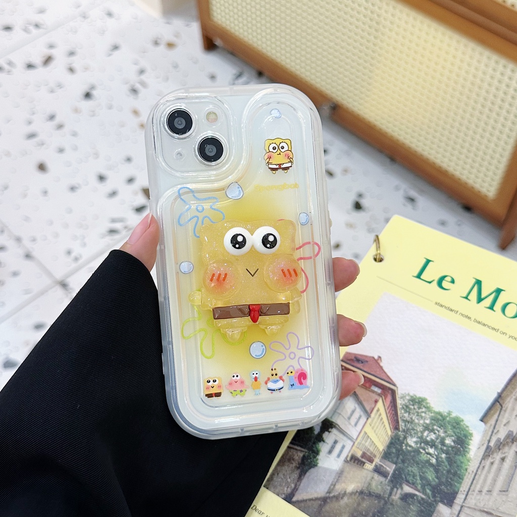 Ốp Điện Thoại Tpu Dẻo Họa Tiết Hoạt Hình Spongebob Màu Trong Suốt Kèm Giá Đỡ Cho iPhone 14 Plus 13 12 11 Pro Max