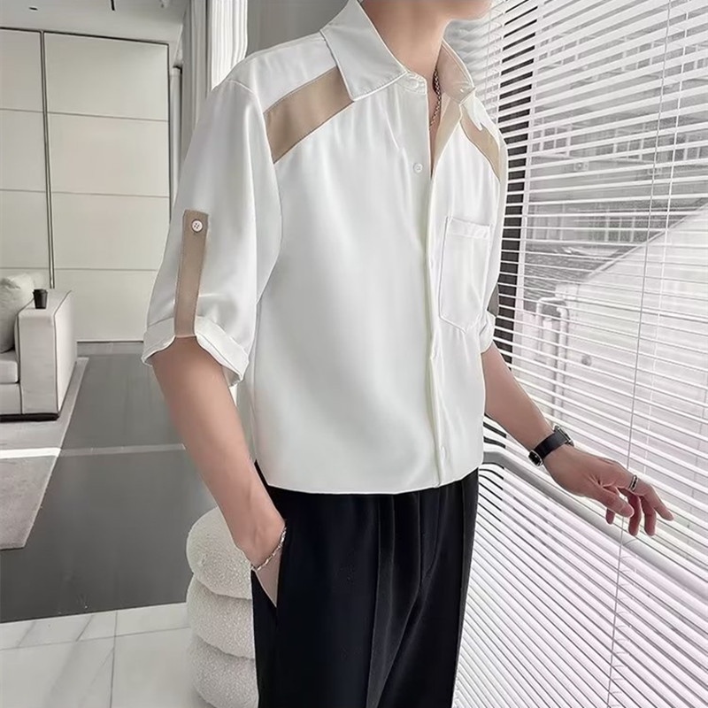 Áo Sơ Mi Tay Ngắn Cổ Đứng Họa Tiết Kẻ Sọc Phong Cách Hàn Quốc Thời Trang Mùa Hè 2023 Cho Nam