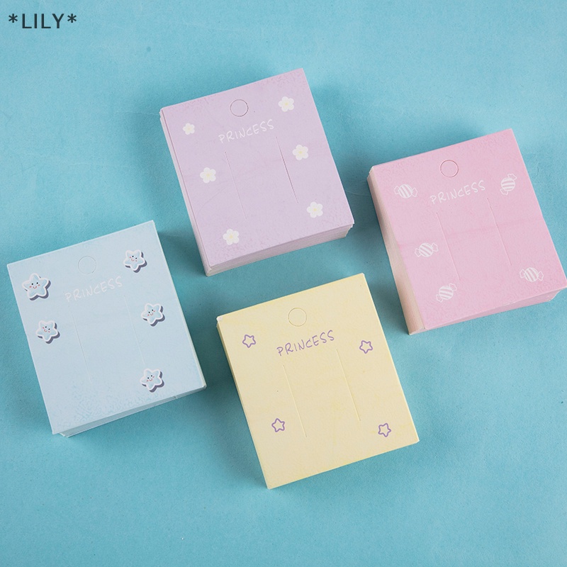 Lily 50 cái kẹp tóc màu xanh/hồng/tím/vàng 7*7cm thẻ giấy Phụ kiện tóc thẻ trưng bày trang sức kẹp tóc thời trang bao bì túi nhựa uuu