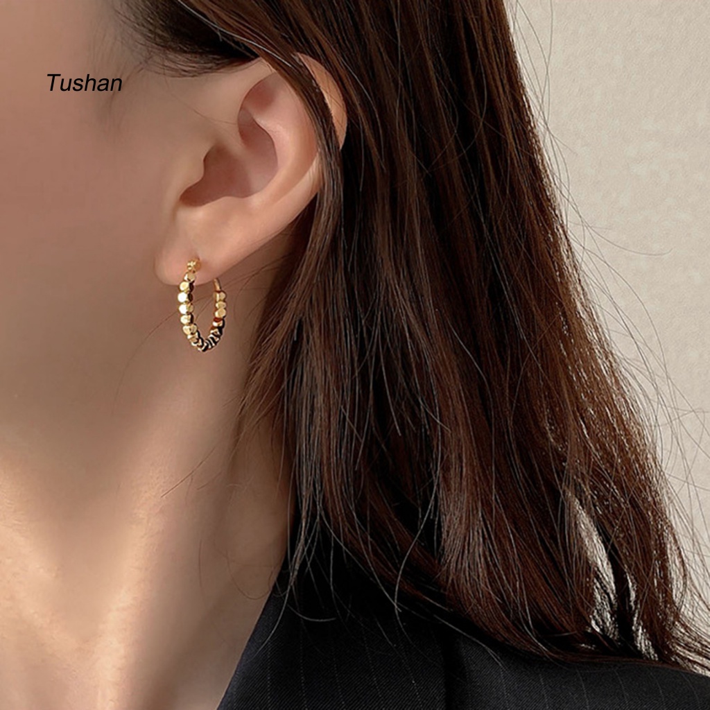 1 Đôi Bông Tai Hình Tròn / Vuông Bằng Kim Loại Thời Trang Công Sở Cho Nữ