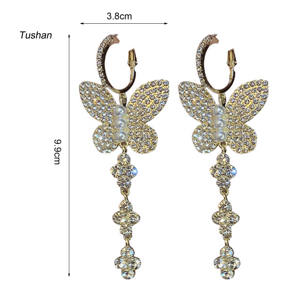 1 Đôi Bông Tai Móc Hình Bướm Đính Ngọc Trai Nhân Tạo Lấp Lánh Dành Cho Nữ