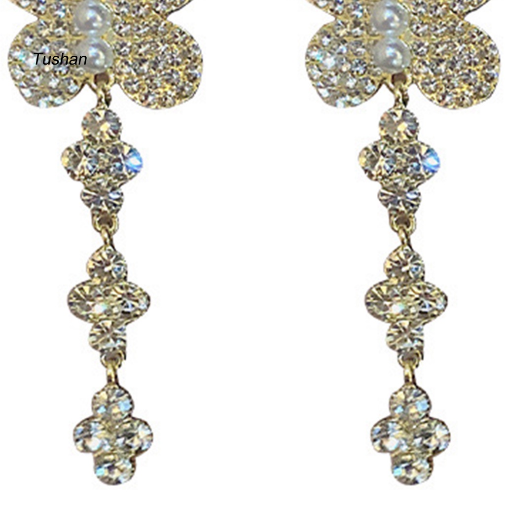 1 Đôi Bông Tai Móc Hình Bướm Đính Ngọc Trai Nhân Tạo Lấp Lánh Dành Cho Nữ