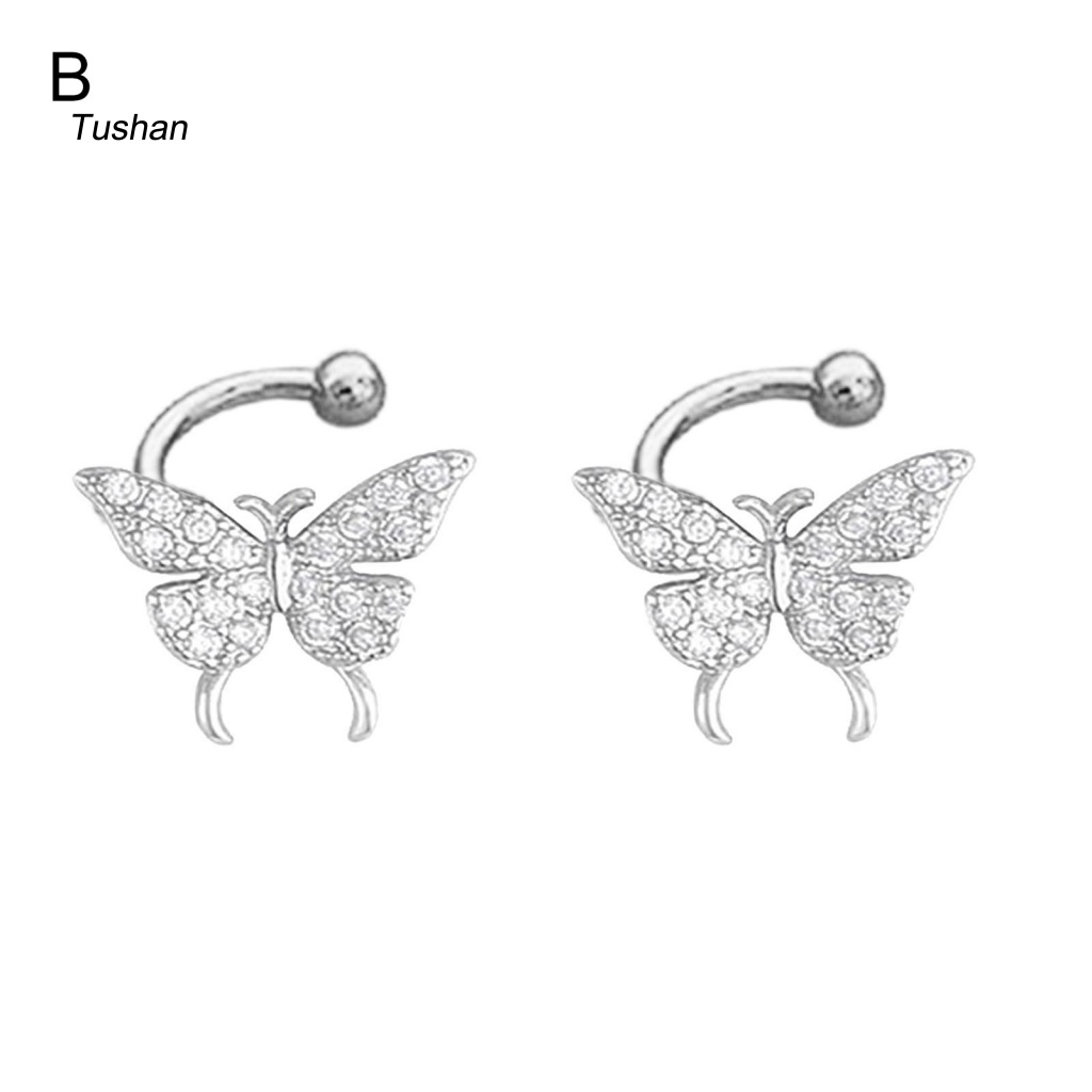 1 Đôi Khuyên Kẹp Vành Tai Hình Bướm Đính Đá Không Phai Màu Thời Trang Cho Nữ