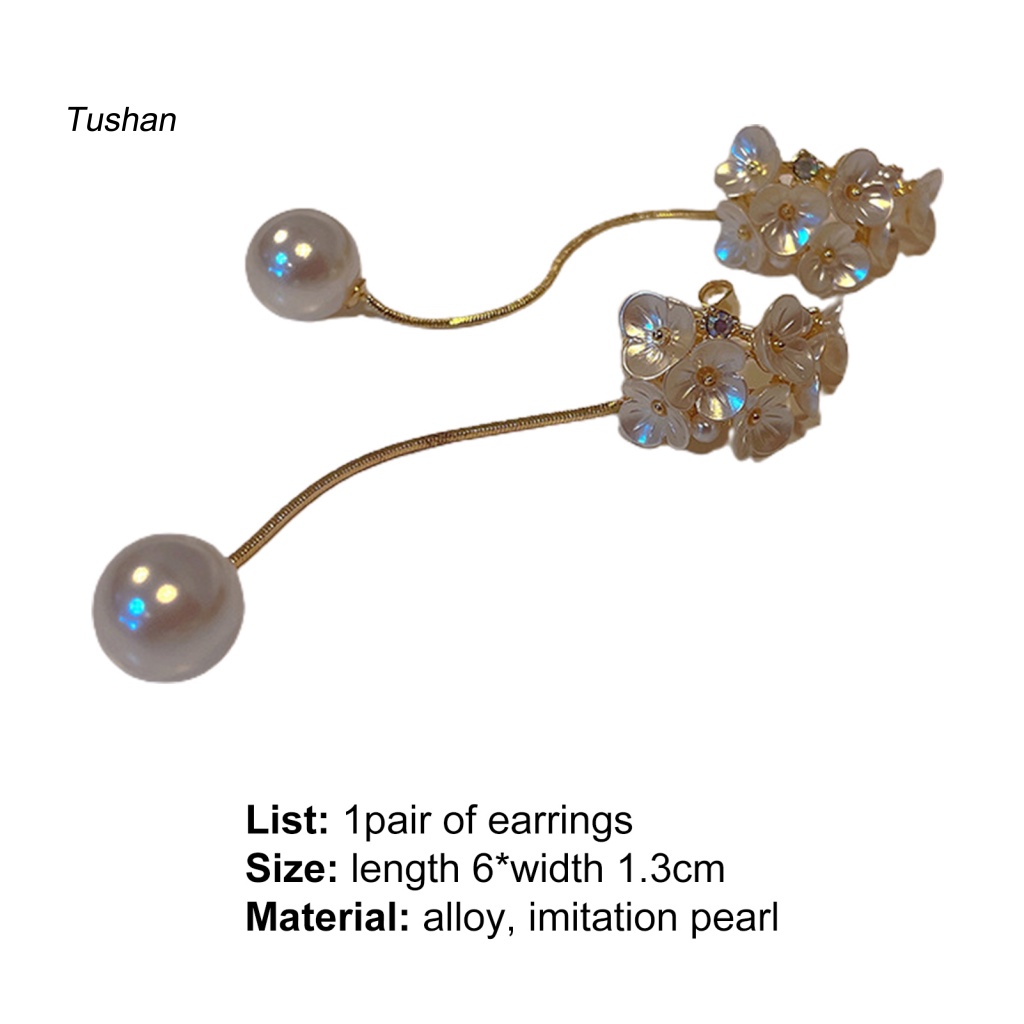 1 Đôi Bông Tai Hình Hoa Đính Ngọc Trai Giả Thời Trang