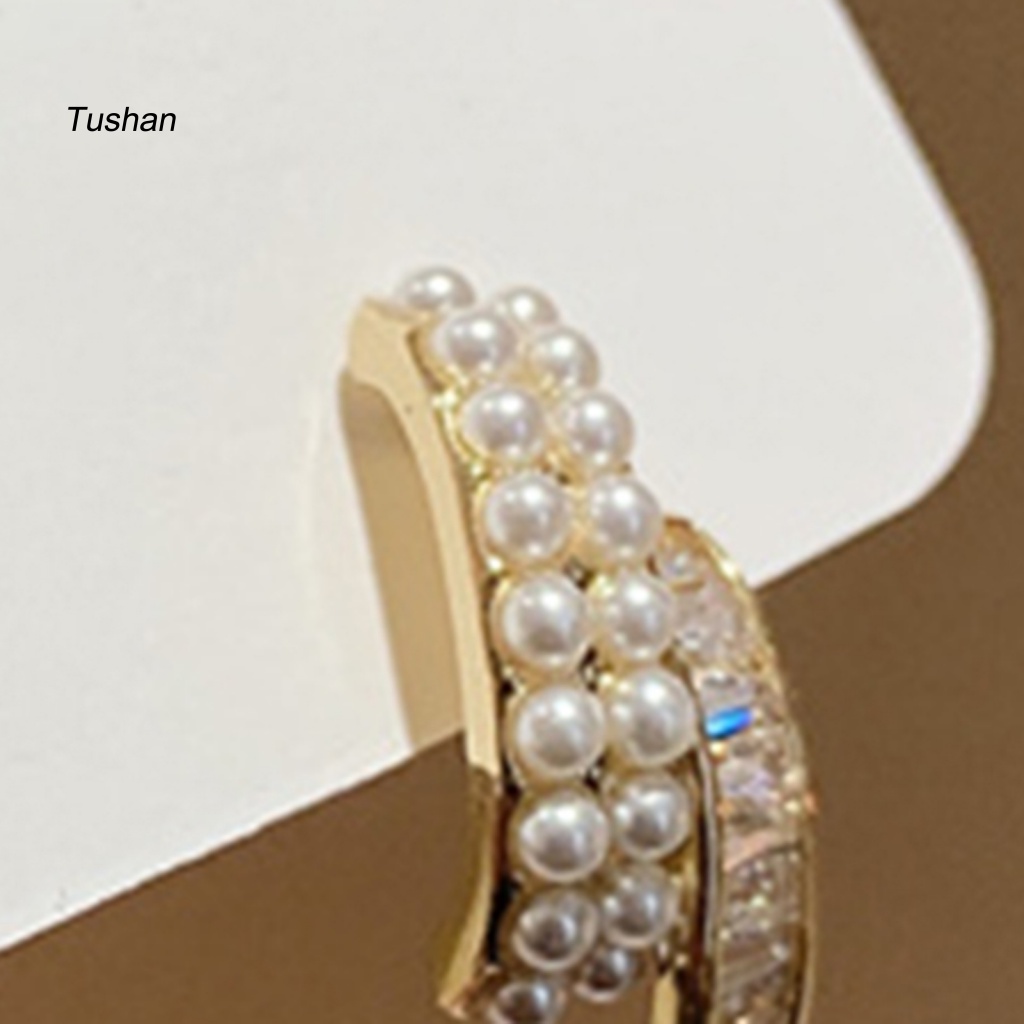 1 Đôi Bông Tai Ngọc Trai Giả Hai Lớp Đính Đá Thời Trang