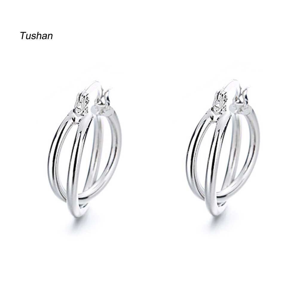 1 Đôi Bông Tai Tròn Bằng Thép Không Gỉ Màu Trơn Chống Dị Ứng Dễ Phối Đồ Thời Trang Cho Nữ