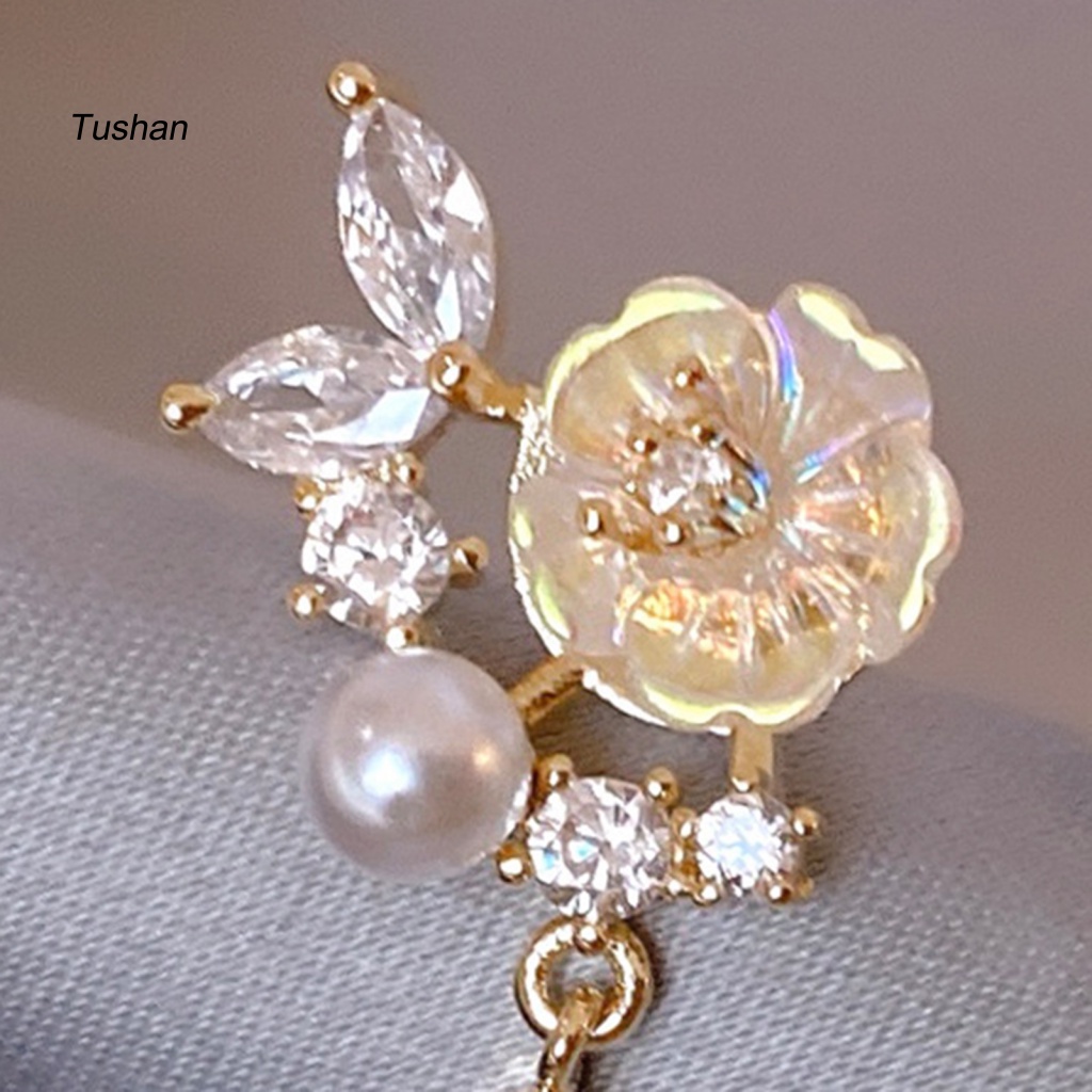 1 Đôi Bông Tai Hình Hoa Đính Ngọc Trai Giả Thời Trang