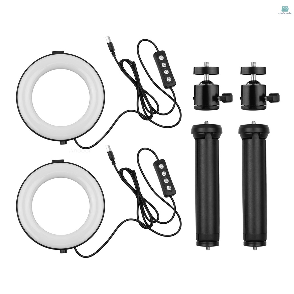 Andoer 6 Inch LED Ring Light Kit with 2 * Ring Light 3200K-6500K Dimmable USB Powered + 2 * Desktop Tripod + 2 * Flexible Metal Ballhead for Live Streaming Online Teaching Video Conference Lighting Pr