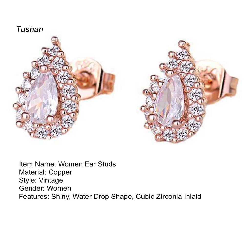 1 Đôi Bông Tai Đính Đá Zircon Hình Giọt Nước Lấp Lánh Phong Cách Vintage