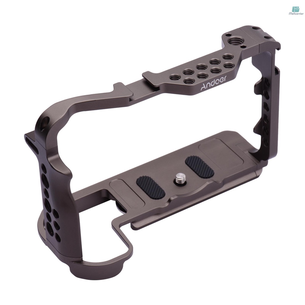 Andoer Aluminum Alloy Camera Cage Protective Vlog Cage with Dual Cold Shoe Mounts for Microphone LED Light Monitor Compatible with  EOS R5 R6 Cameras