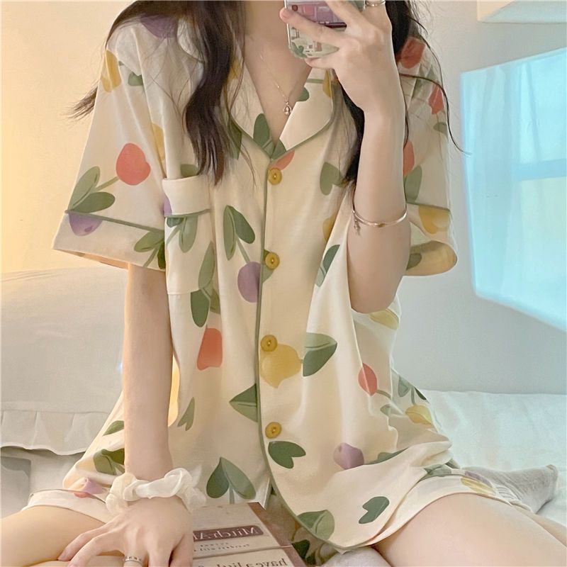 Bộ Đồ Ngủ Tay Ngắn Dáng Rộng Phong Cách Hàn Quốc Thời Trang Mùa Hè Mới Cho Nữ