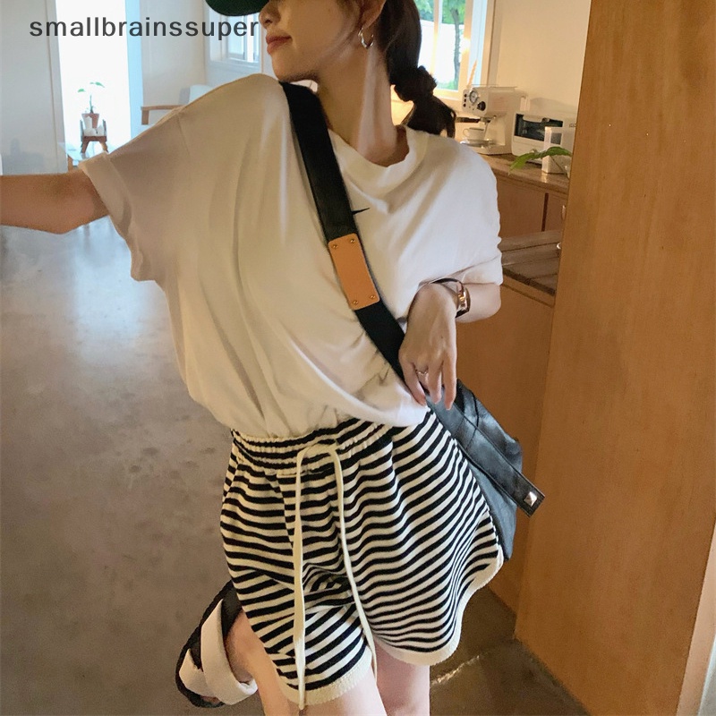 Quần Short Thể Thao Lưng Cao Dáng Rộng Mềm Mại Thoáng Khí Phối Họa Tiết Kẻ Sọc Đơn Giản Dễ Phối Đồ Thời Trang Mùa Hè Cho Nữ SBS